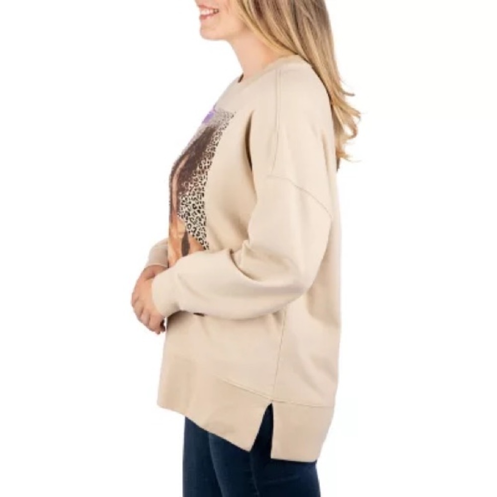 Licensed Ladies Crewneck Beige Sweatshirt with Graphic Design - Picture 3 of 4